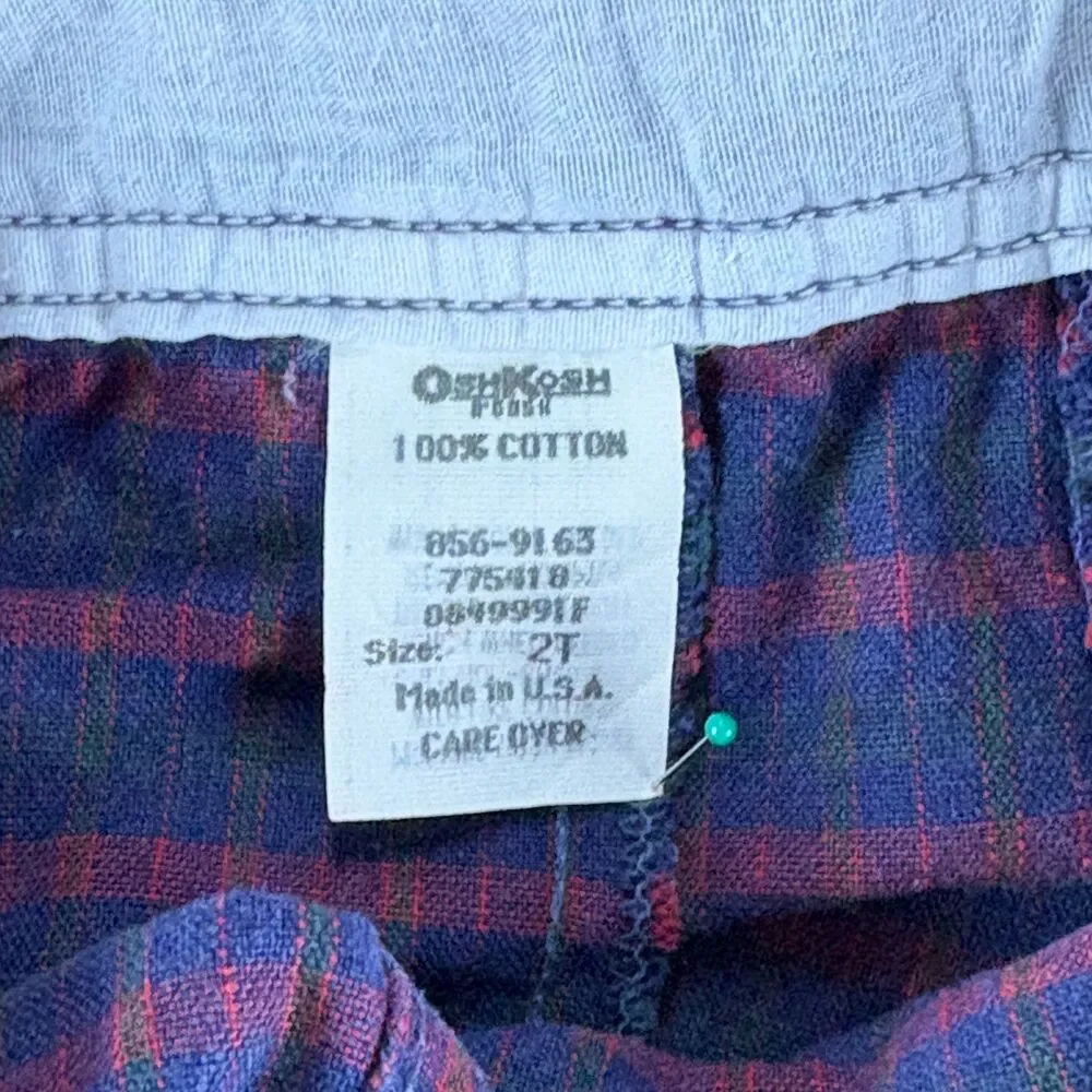 Vintage OshKosh B'gosh Overalls Unisex 2T Red Blue Plaid Vestbak Made in USA